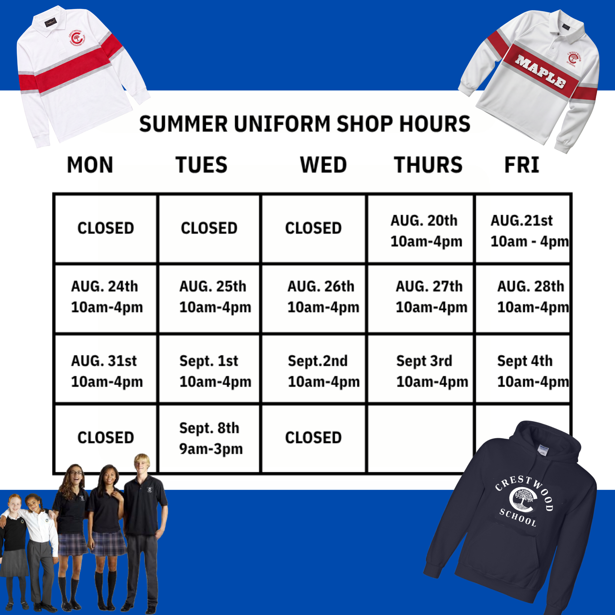 CRESTWOOD SUMMER  UNIFORM SALE 